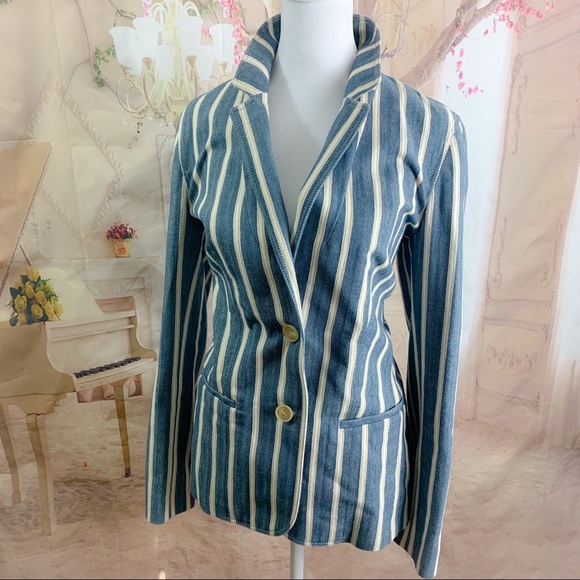 Lafayette 148 New York Briallen Sonoran-Striped Two-Button Cotton Blazer - Picture 2 of 13